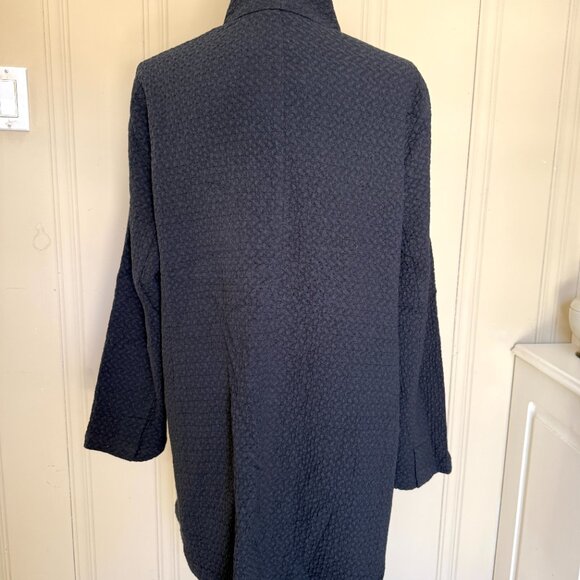 Eileen Fisher Black High Collar Jacket Cotton Tencel Stretch Chevron - Picture 5 of 12